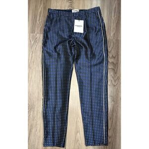 Essentiel Antwerp Occident Fitted Pants Navy Gold Jacquard Floral‎ US 4 36 NEW